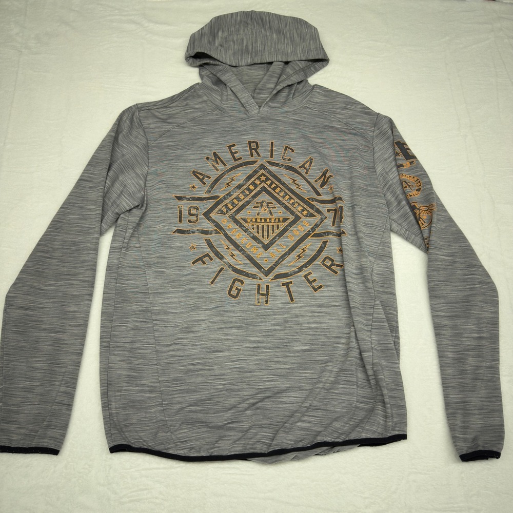 American Fighter Hoodie Mens M Heather Gray Pullover Performance MMA Stretch